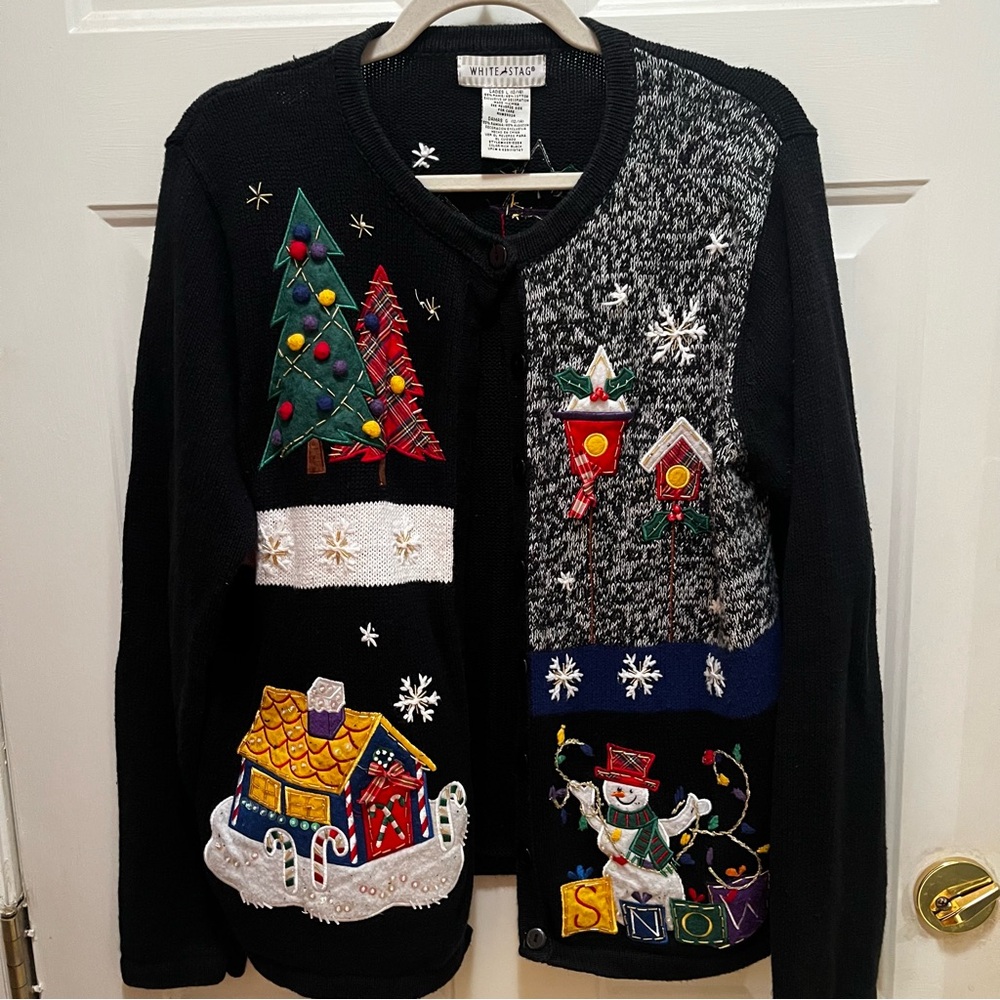 White Stag Festive Black Holiday Sweater Sz L